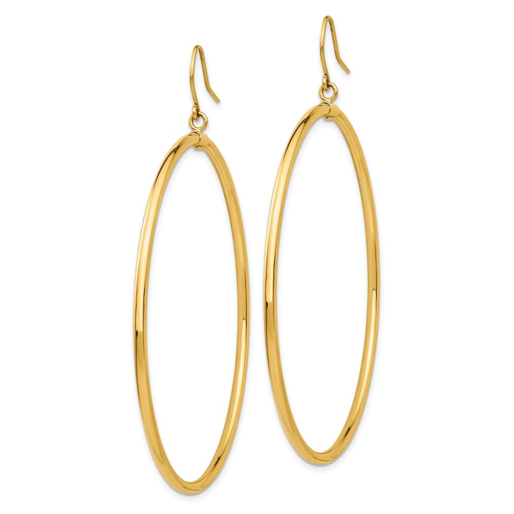 14K Yellow Gold Tube Hoop Dangle 50 x 2 mm Earrings, view 2 of 4
