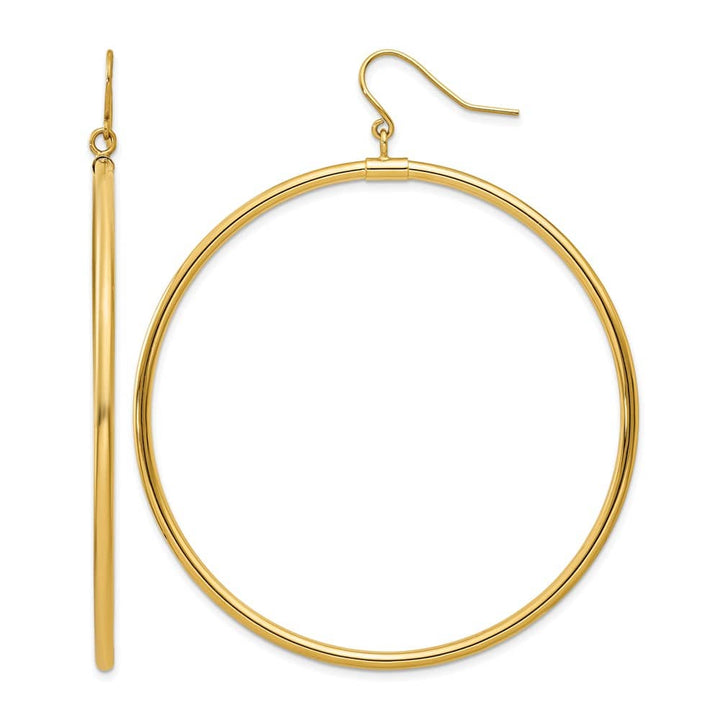 14K Yellow Gold Tube Hoop Dangle 50 x 2 mm Earrings, view 1 of 4