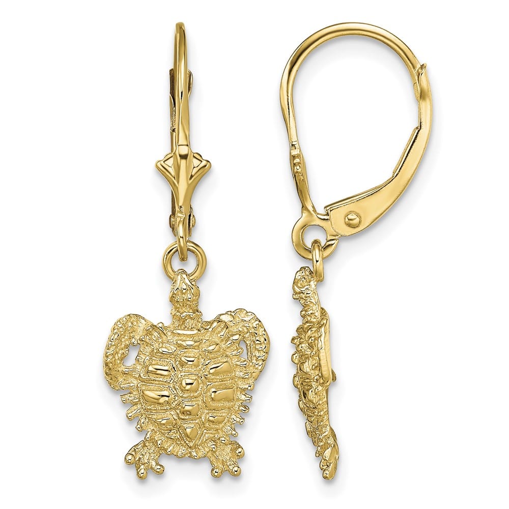 14K Yellow Gold Turtle Dangle Leverback Earrings, view 1 of 4