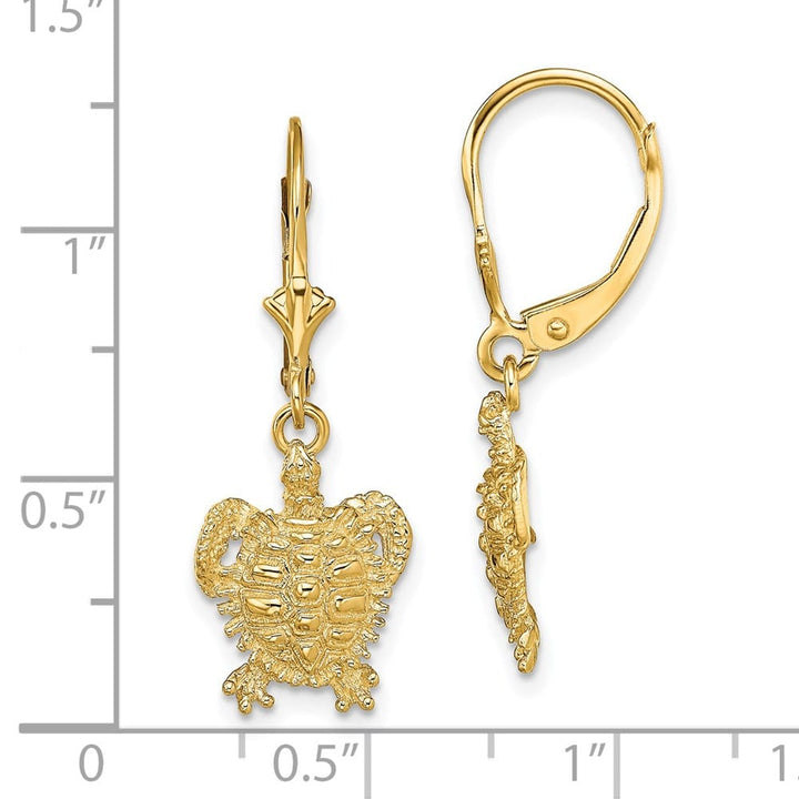 14K Yellow Gold Turtle Dangle Leverback Earrings, view 4 of 4