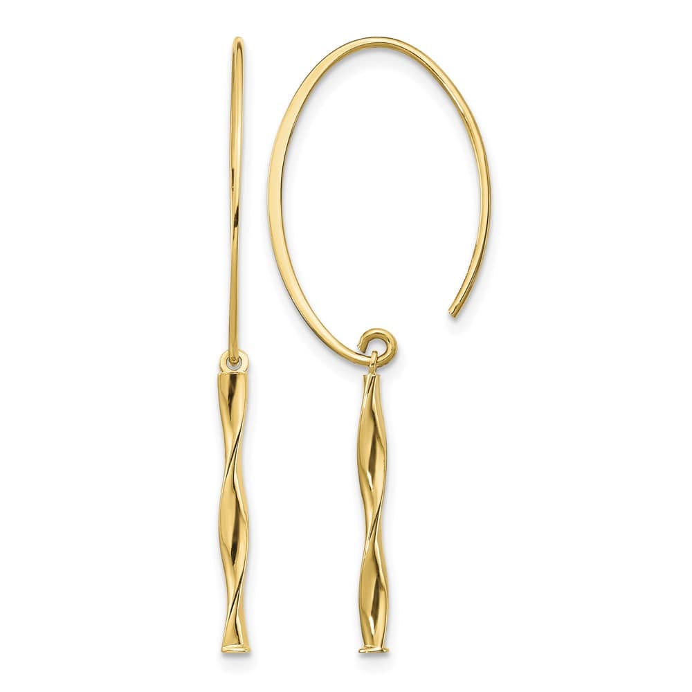14K Yellow Gold Twisted Bar Dangle Wire Earrings, view 1 of 4