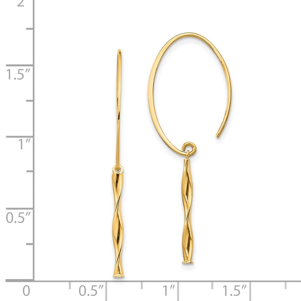14K Yellow Gold Twisted Bar Dangle Wire Earrings, view 4 of 4
