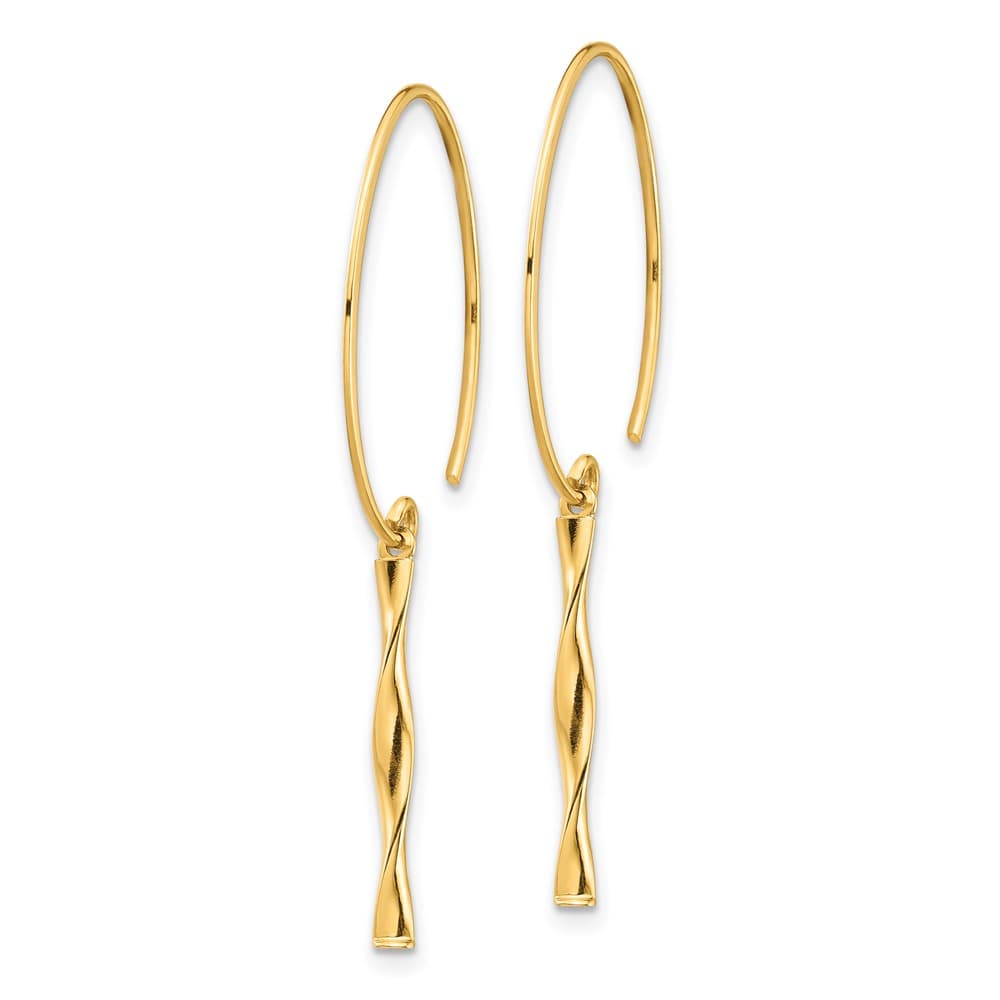 14K Yellow Gold Twisted Bar Dangle Wire Earrings, view 2 of 4