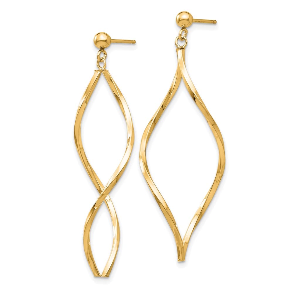 14K Yellow Gold Twisted Oval Dangle Post 40 x 13 mm Earrings, view 2 of 4