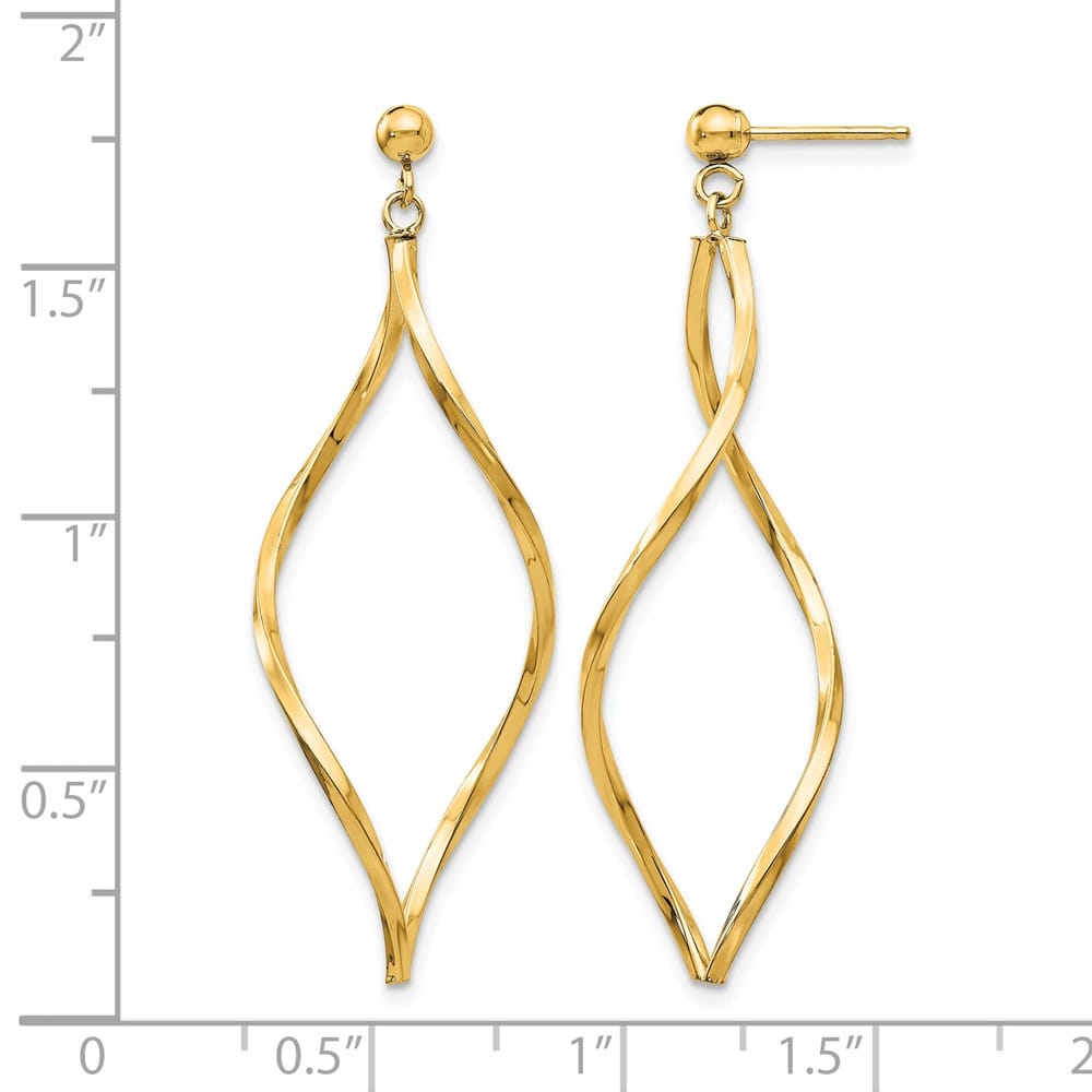 14K Yellow Gold Twisted Oval Dangle Post 40 x 13 mm Earrings, view 4 of 4