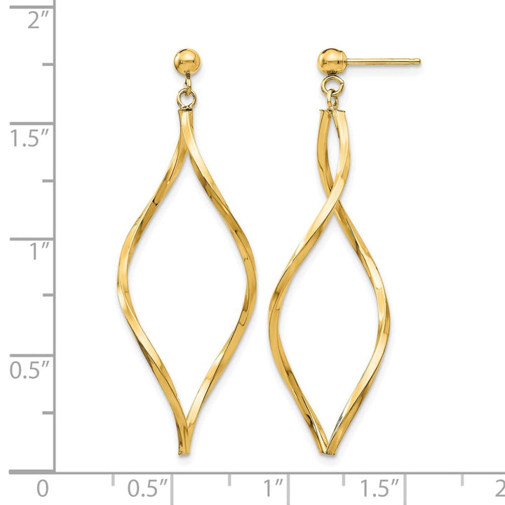 14K Yellow Gold Twisted Oval Dangle Post 40 x 13 mm Earrings, view 4 of 4