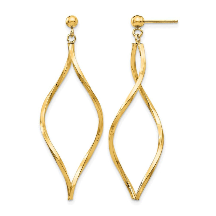 14K Yellow Gold Twisted Oval Dangle Post 40 x 13 mm Earrings, view 1 of 4