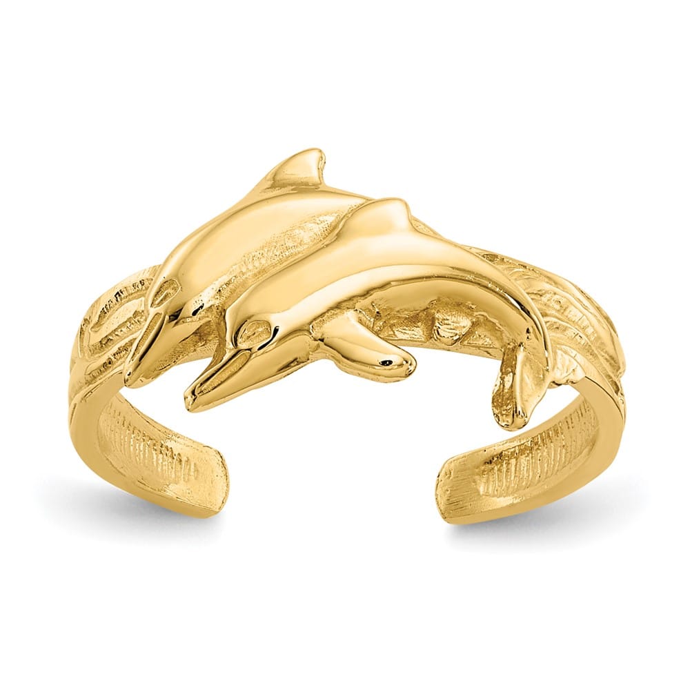 14k Yellow Gold Two Dolphins Toe Ring