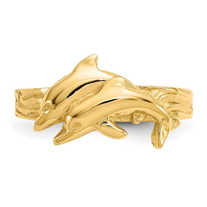 14k Yellow Gold Two Dolphins Toe Ring