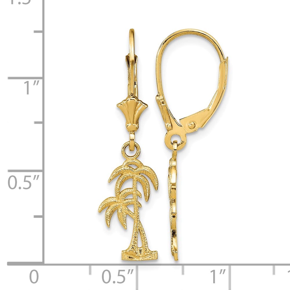14K Yellow Gold Two Palm Trees Dangle Leverback Earrings, view 4 of 4