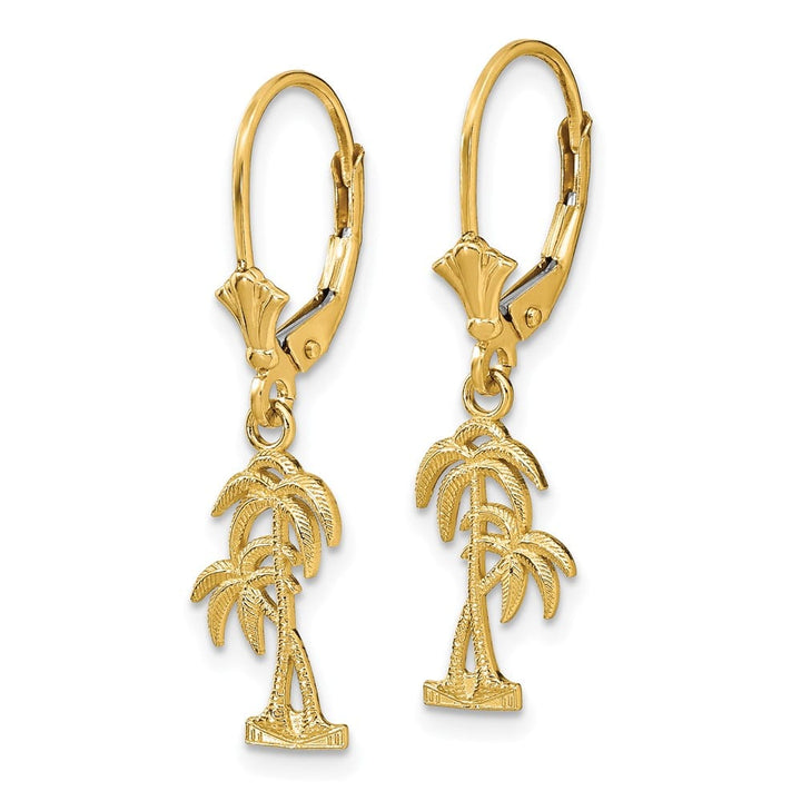14K Yellow Gold Two Palm Trees Dangle Leverback Earrings, view 2 of 4