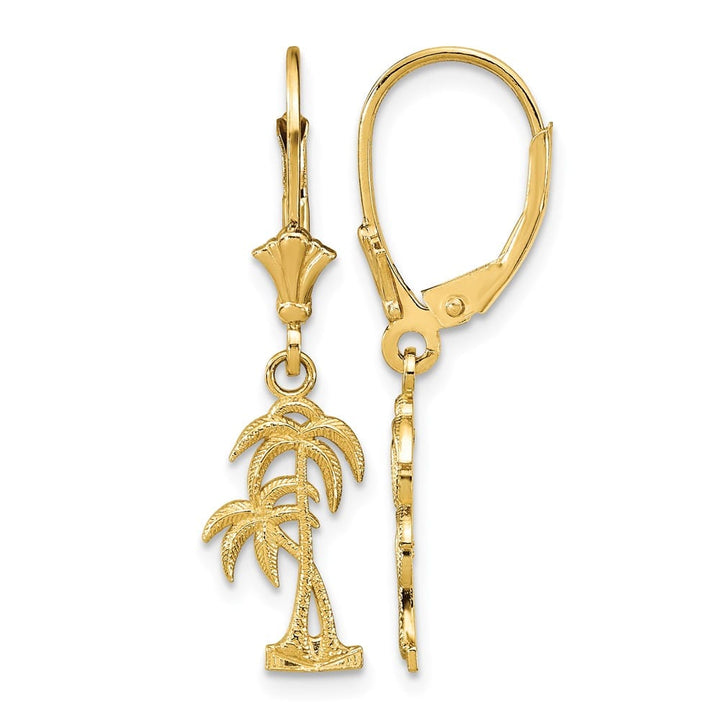 14K Yellow Gold Two Palm Trees Dangle Leverback Earrings, view 1 of 4