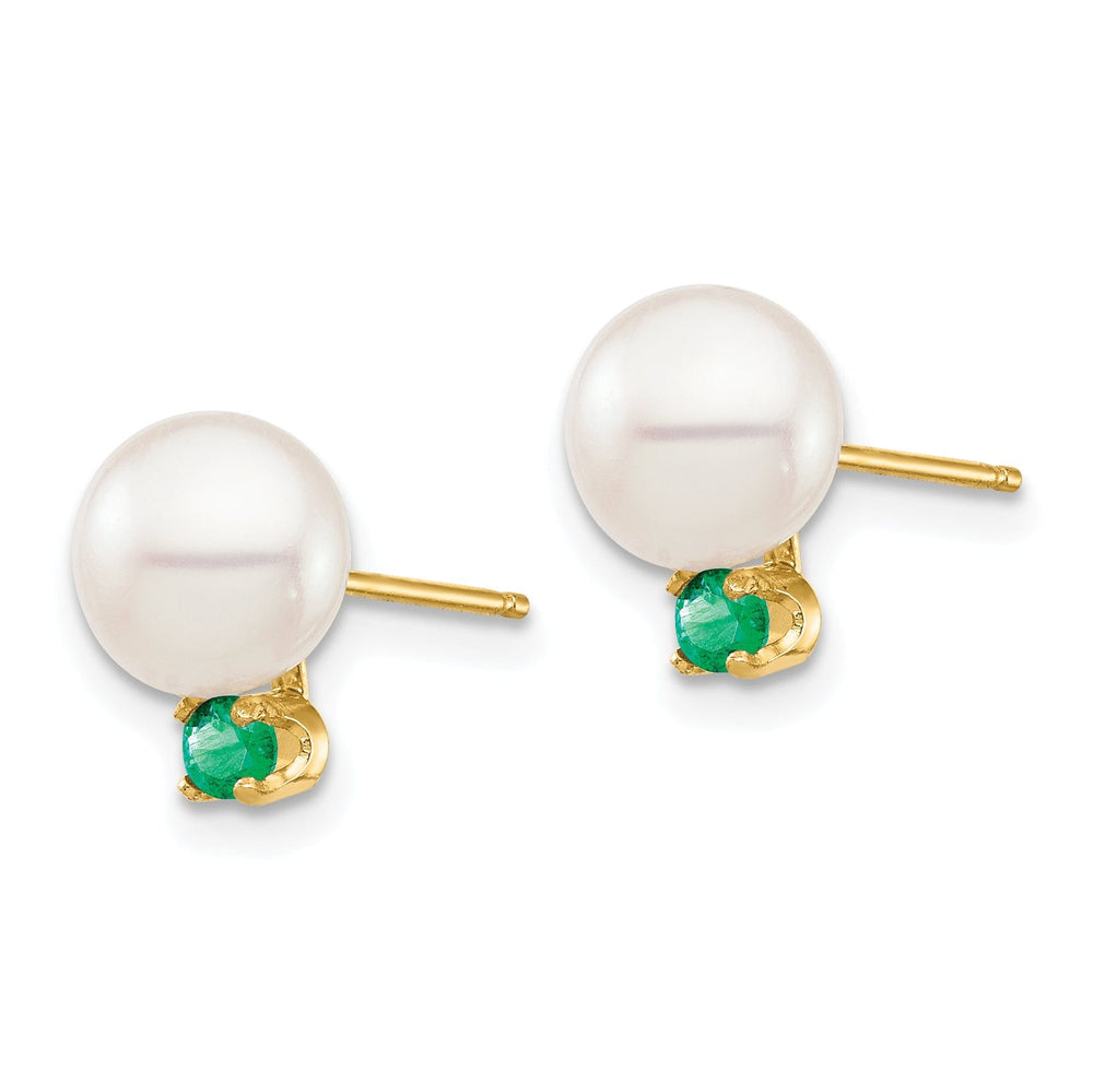 14K Yellow Gold Versatile 7-7.5mm Freshwater Pearl Emerald Studs