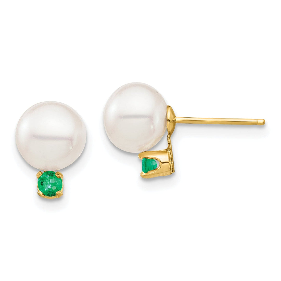 14K Yellow Gold Versatile 7-7.5mm Freshwater Pearl Emerald Studs