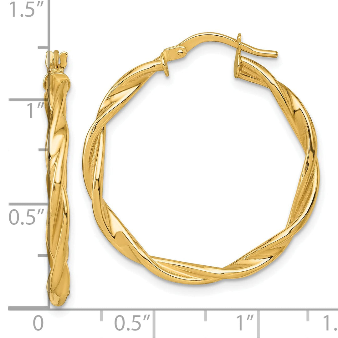 14K Yellow Gold Vintage Polished 30mm Twisted Hoops