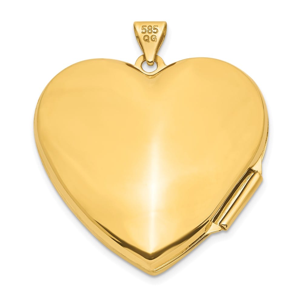 14K Yellow Gold Wave Diamond 27mm Heart Locket