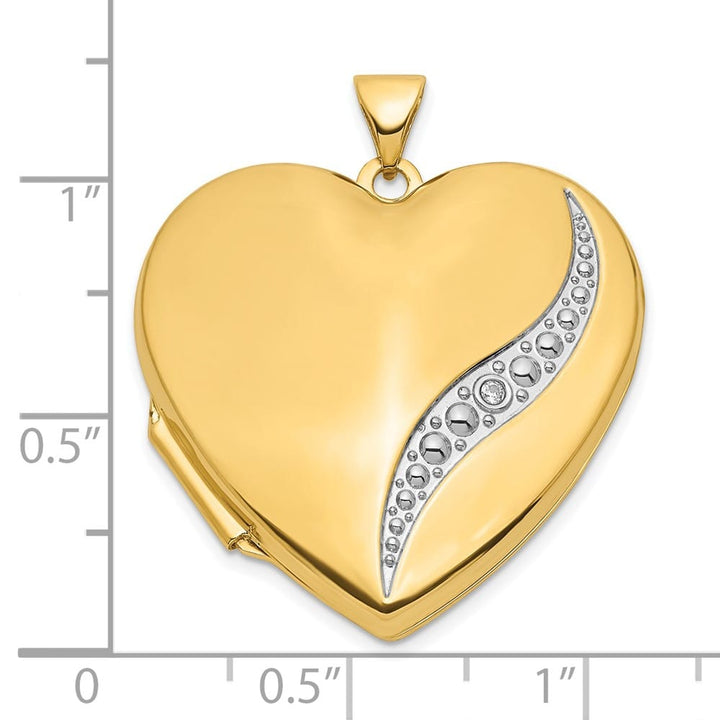 14K Yellow Gold Wave Diamond 27mm Heart Locket