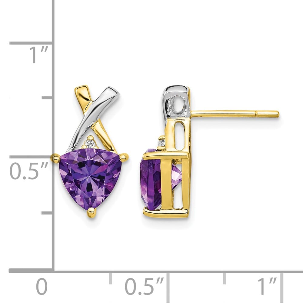 14K Yellow Gold White 7mm Trillion Amethyst White Topaz Post Earrings, view 4 of 4