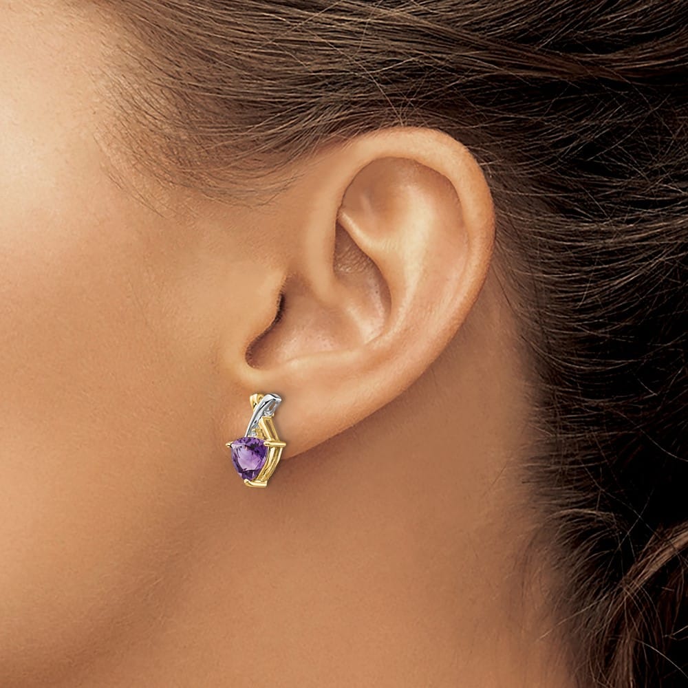 14K Yellow Gold White 7mm Trillion Amethyst White Topaz Post Earrings, view 3 of 4