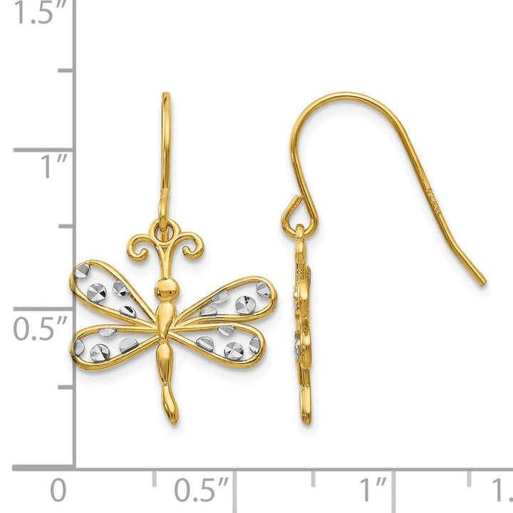 14K Yellow Gold White D.C. Dragonfly Dangle French Hook Earrings, view 4 of 4