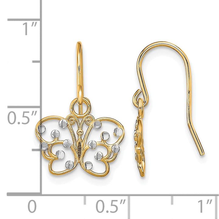 14K Yellow Gold White D.C. Filigree Butterfly French Hook Earrings, view 4 of 4