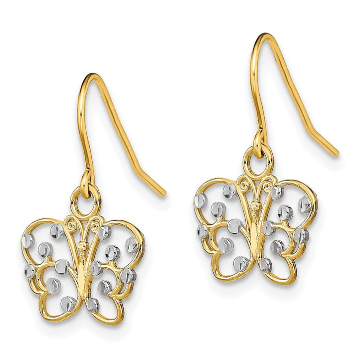 14K Yellow Gold White D.C. Filigree Butterfly French Hook Earrings, view 2 of 4