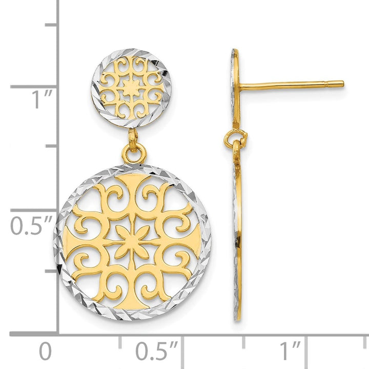 14K Yellow Gold White D.C. Filigree Circles Dangle Post Earrings, view 4 of 4