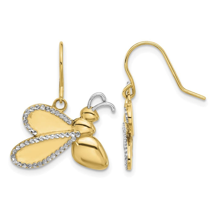 14K Yellow Gold White D.C. Large Bee Dangle French Hook Earrings, view 1 of 4