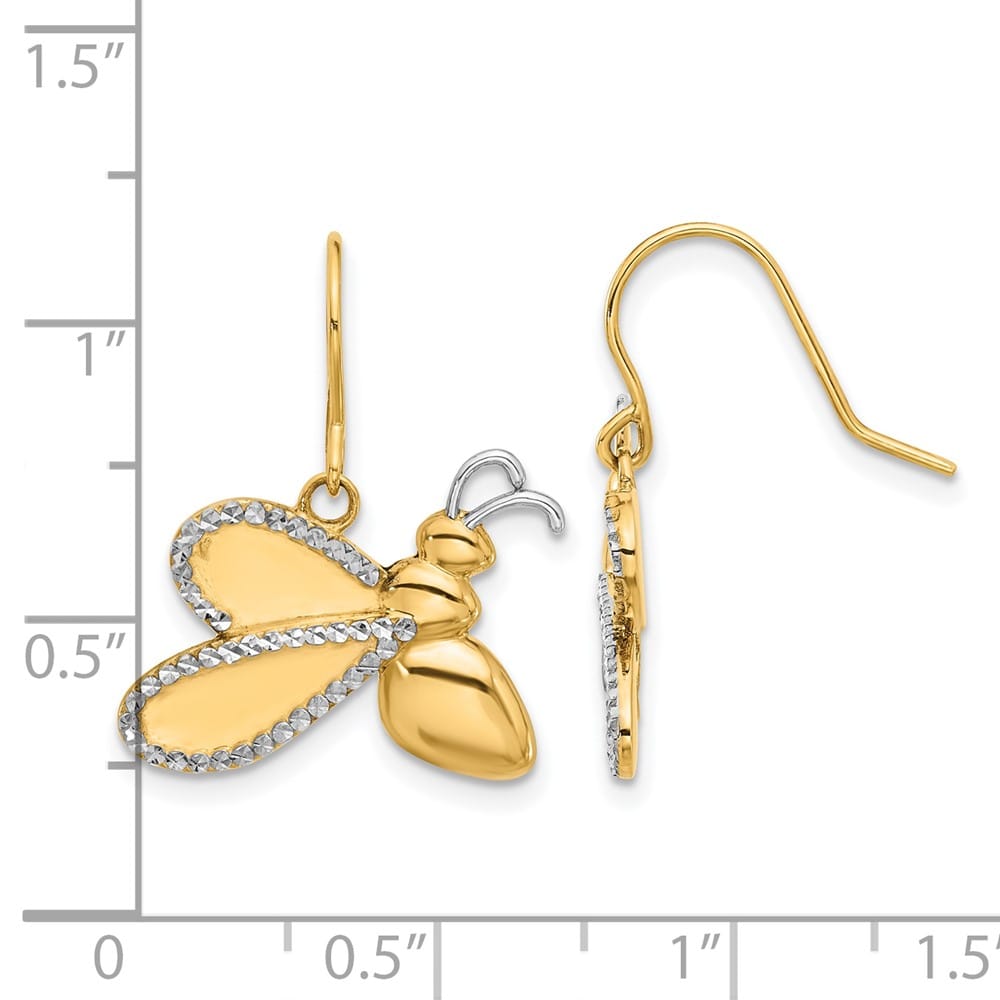 14K Yellow Gold White D.C. Large Bee Dangle French Hook Earrings, view 4 of 4