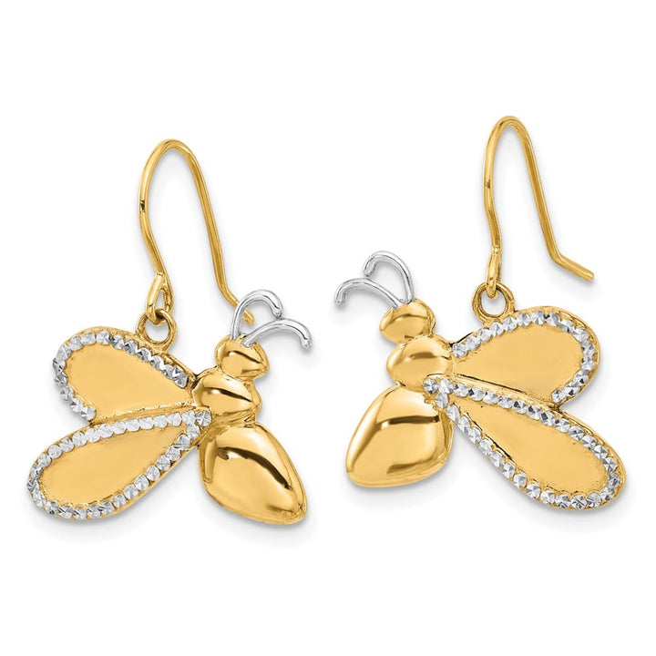 14K Yellow Gold White D.C. Large Bee Dangle French Hook Earrings, view 2 of 4
