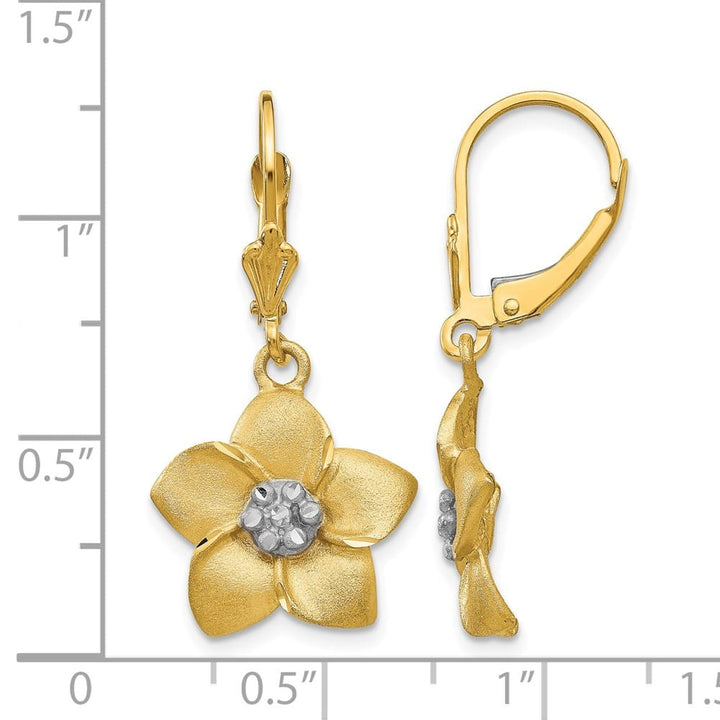 14K Yellow Gold White D.C. Large Plumeria Dangle Leverback Earrings, view 4 of 4