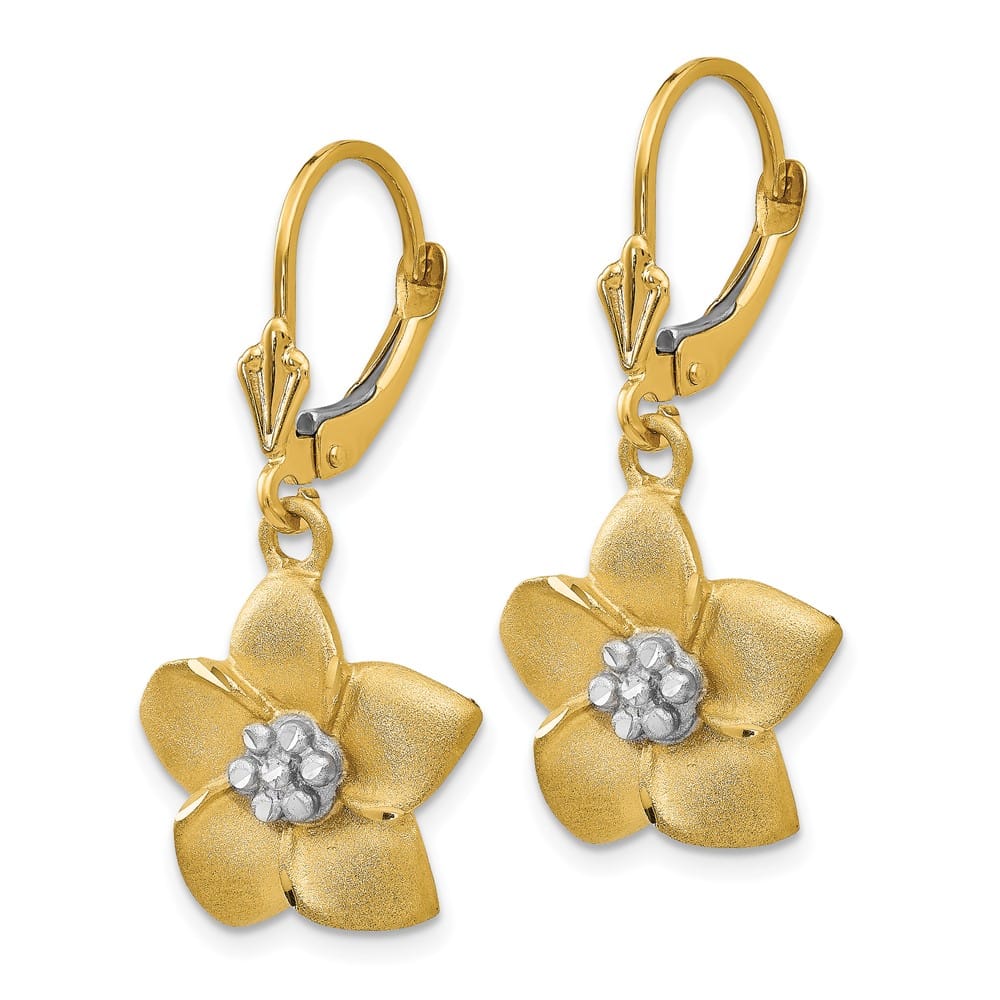 14K Yellow Gold White D.C. Large Plumeria Dangle Leverback Earrings, view 2 of 4