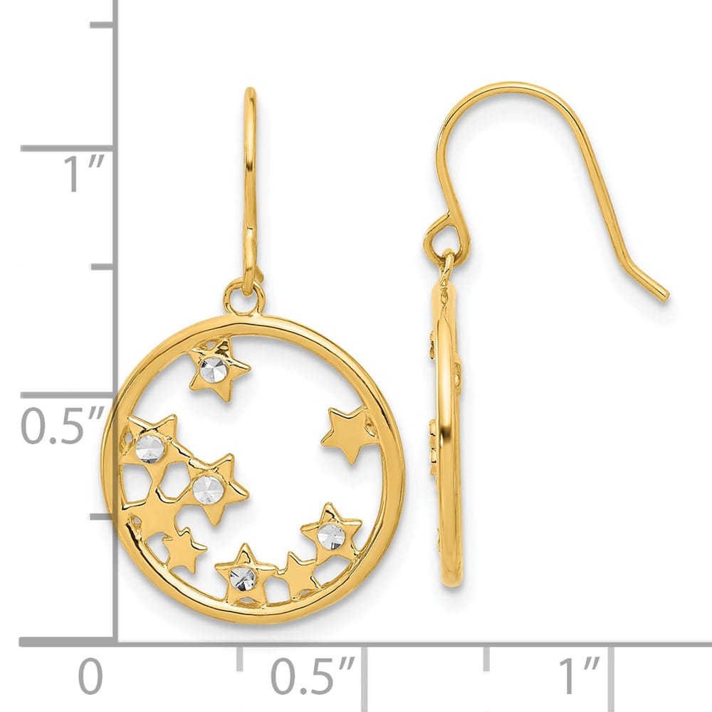 14K Yellow Gold White D.C. Stars in Circle Dangle French Hook Earrings, view 4 of 4
