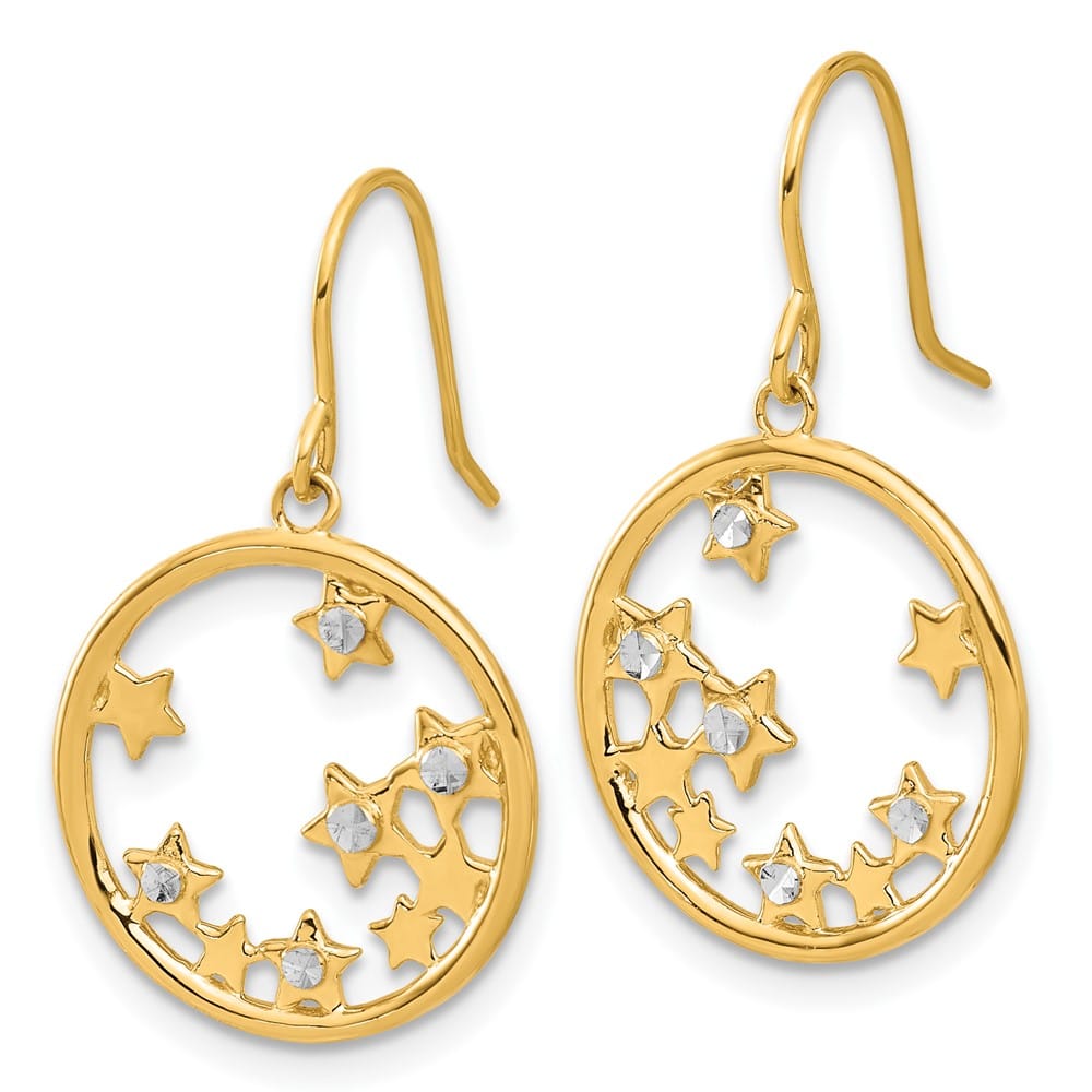 14K Yellow Gold White D.C. Stars in Circle Dangle French Hook Earrings, view 2 of 4