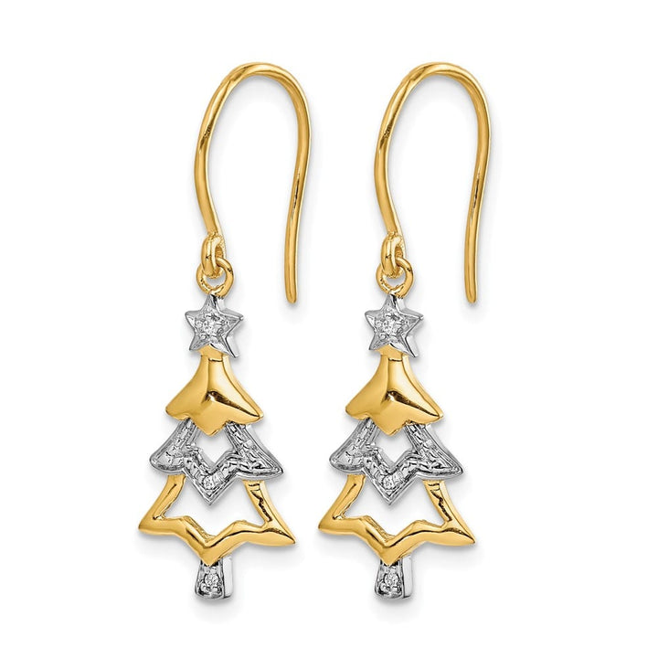 14K Yellow Gold White Diamond Tree Dangle French Hook Earrings, view 2 of 4