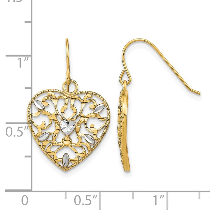 14K Yellow Gold White Filigree Cut-Out Heart French Hook Earrings, view 4 of 4