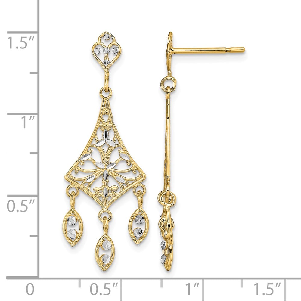 14K Yellow Gold White Filigree D.C. Chandelier Dangle Post Earrings, view 4 of 4