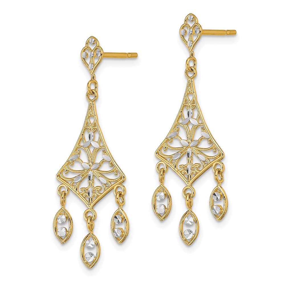 14K Yellow Gold White Filigree D.C. Chandelier Dangle Post Earrings, view 2 of 4