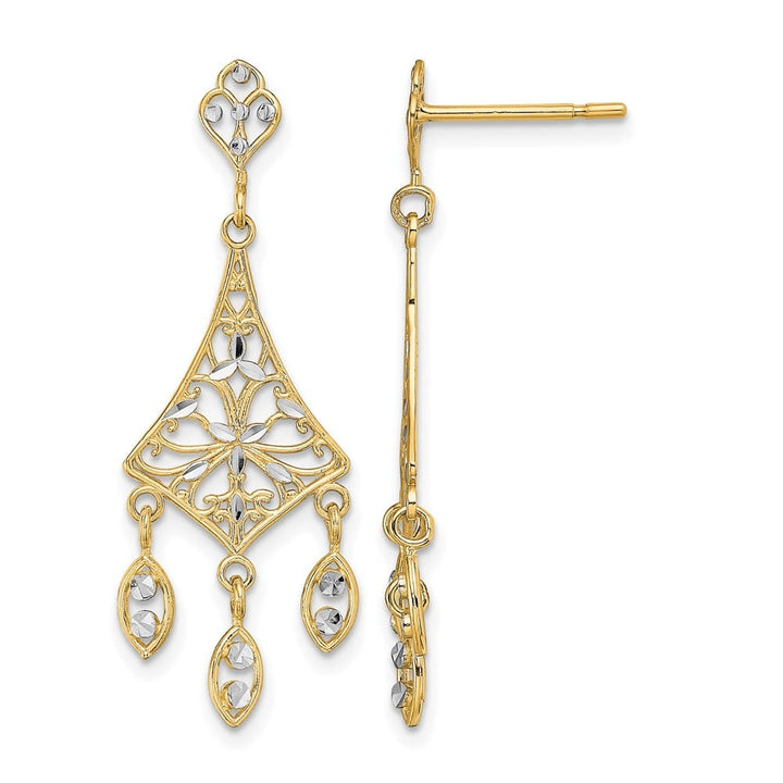 14K Yellow Gold White Filigree D.C. Chandelier Dangle Post Earrings, view 1 of 4