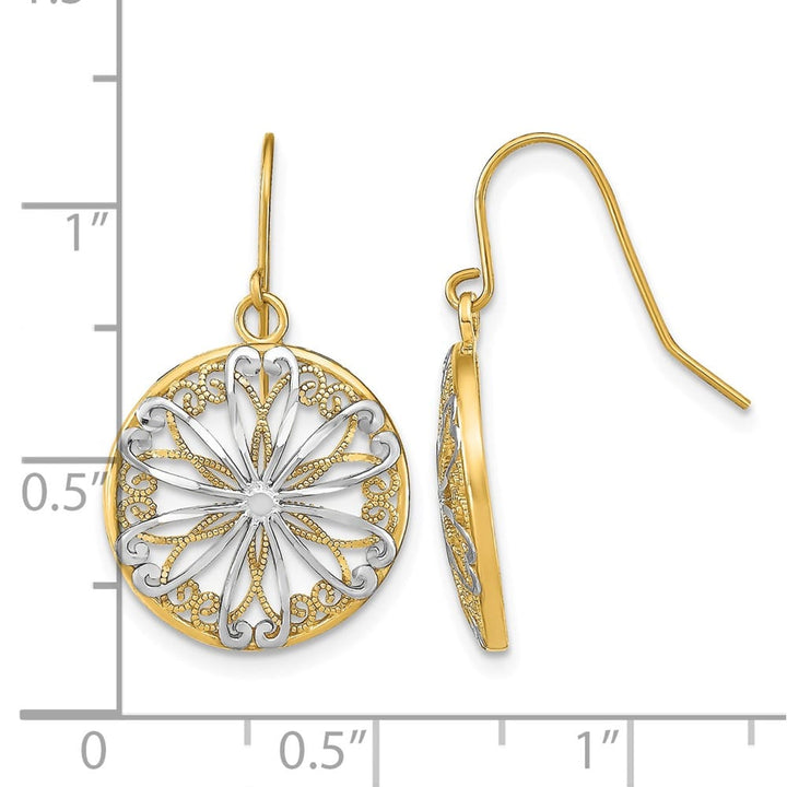 14K Yellow Gold White Filigree Medallion Dangle French Hook Earrings, view 4 of 4
