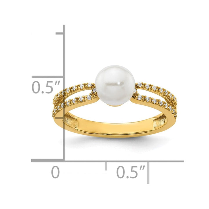 14k Yellow Gold White Freshwater Cultured Pearl Diamond Ring Size 7