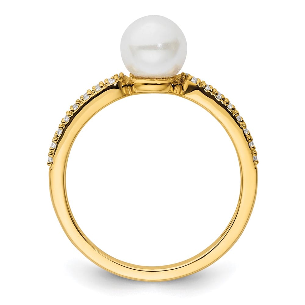 14k Yellow Gold White Freshwater Cultured Pearl Diamond Ring Size 7