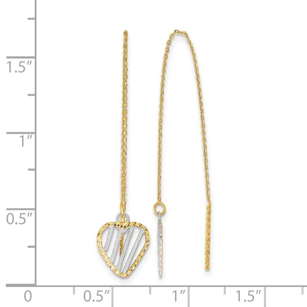 14K Yellow Gold White Polished/Satin/D.C. Heart Threader Earrings, view 4 of 4