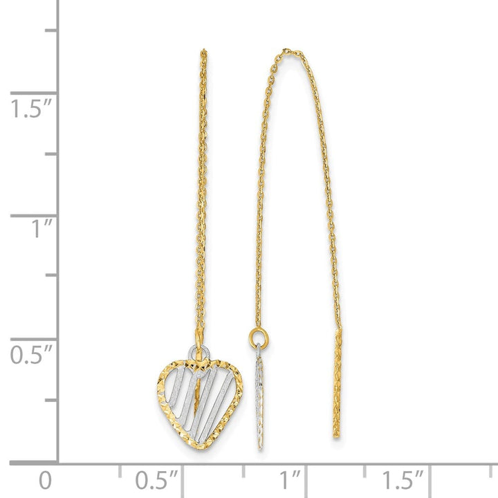 14K Yellow Gold White Polished/Satin/D.C. Heart Threader Earrings, view 4 of 4