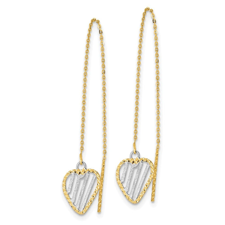 14K Yellow Gold White Polished/Satin/D.C. Heart Threader Earrings, view 2 of 4