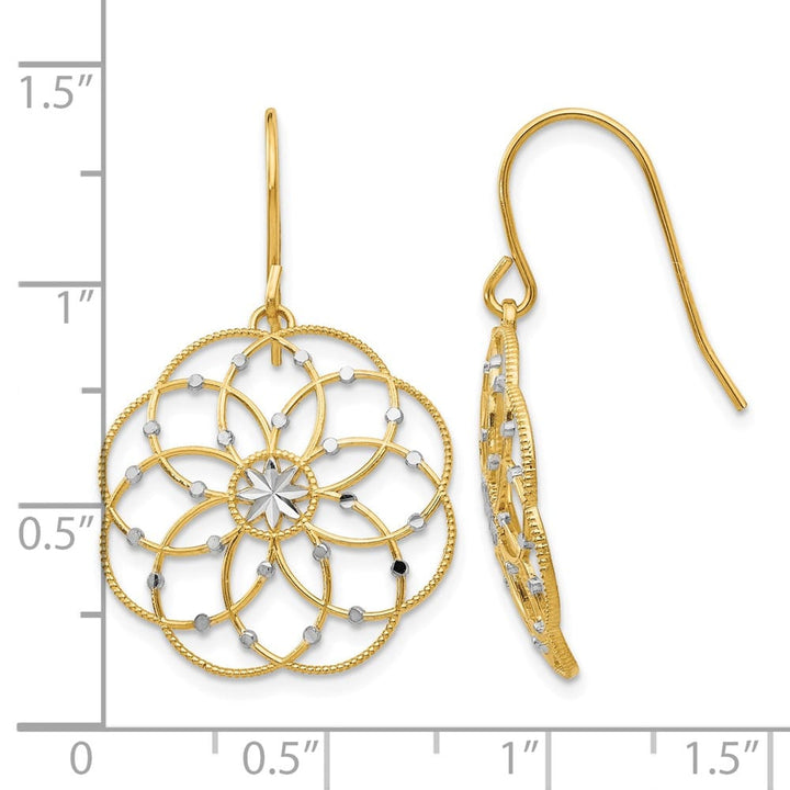 14K Yellow Gold White Rhodium D.C. Floral Dangle French Hook Earrings, view 4 of 4