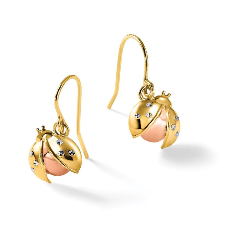 14K Yellow Gold White Rhodium D.C. Ladybug Dangle French Hook Earrings, view 5 of 5