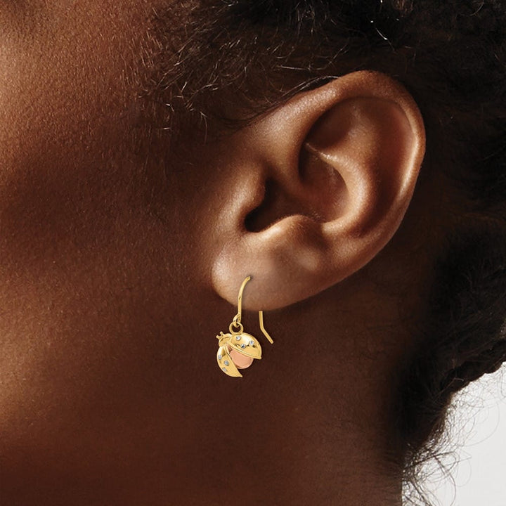14K Yellow Gold White Rhodium D.C. Ladybug Dangle French Hook Earrings, view 3 of 5