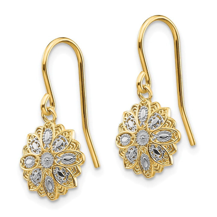 14K Yellow Gold White Rhodium D.C. Medallion Dangle Wire Earrings, view 2 of 4