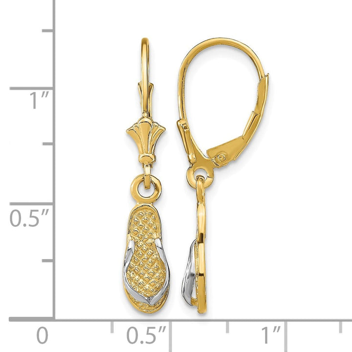 14K Yellow Gold White Rhodium Flip-Flop Dangle Leverback Earrings, view 4 of 4